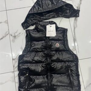 Moncler Shiny Black Puffer Vest with Hood